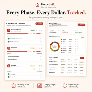 Home Construction Project & Budget Tracker Dashboard | Interactive Build Planner