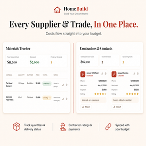Home Construction Project & Budget Tracker Dashboard | Interactive Build Planner