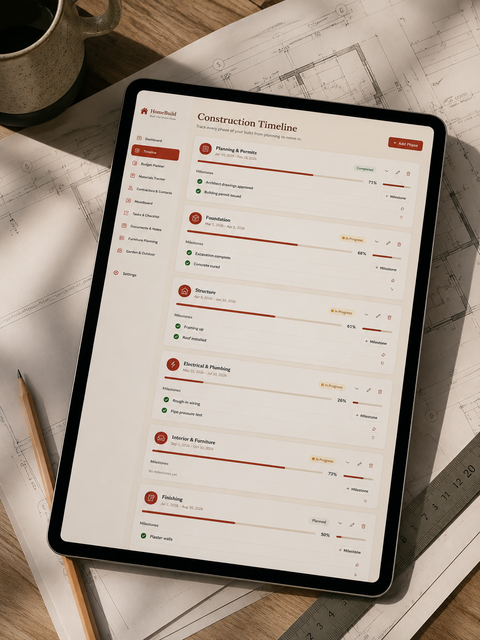 Home Construction Project & Budget Tracker Dashboard | Interactive Build Planner screenshot