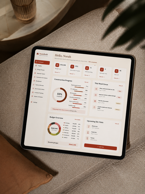 Home Construction Project & Budget Tracker Dashboard | Interactive Build Planner screenshot