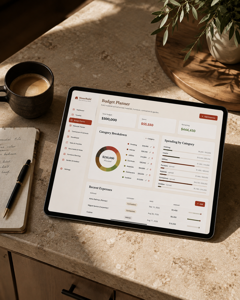 Home Construction Project & Budget Tracker Dashboard | Interactive Build Planner screenshot