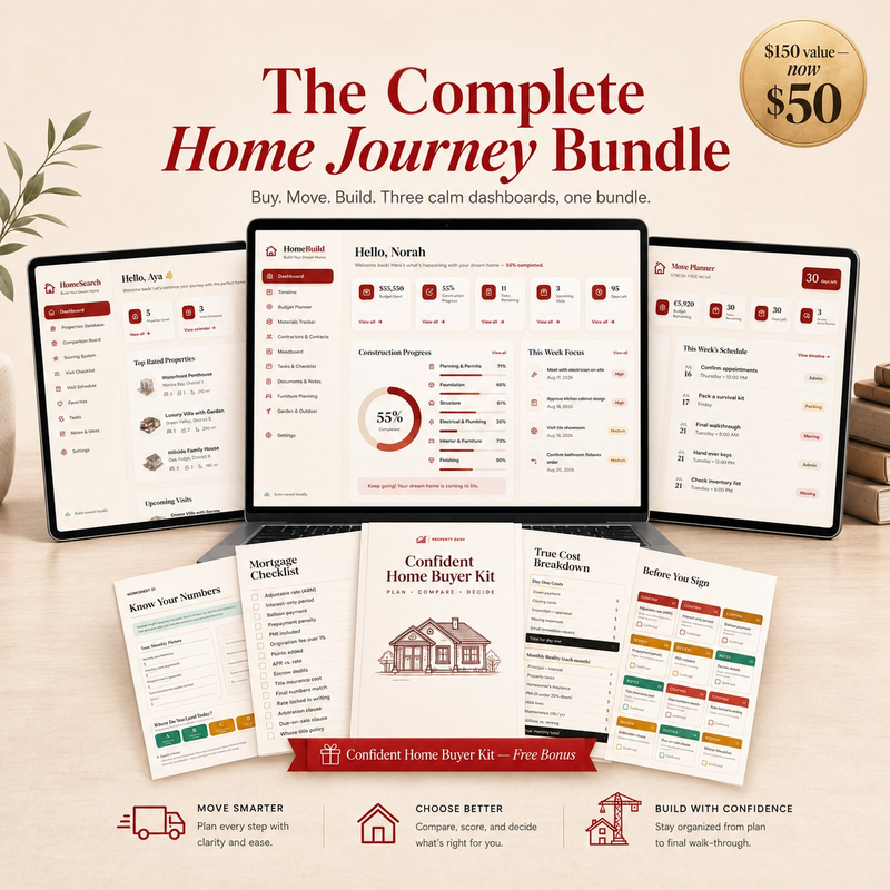 The Complete Home Journey Bundle — Buy, Move & Build Dashboards (All 3 Tools)